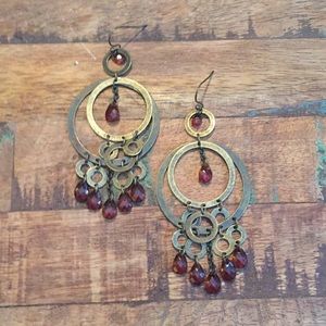 Brown Bead & Bronze Dangle Earrings